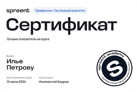 Пример сертификата академии. Дата, печать, всё как полагается